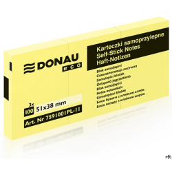 Bloczki samoprzylepne ECO (3szt x 100 ) karteczek jasnożółte 38x51 7591001PL-11 DONAU