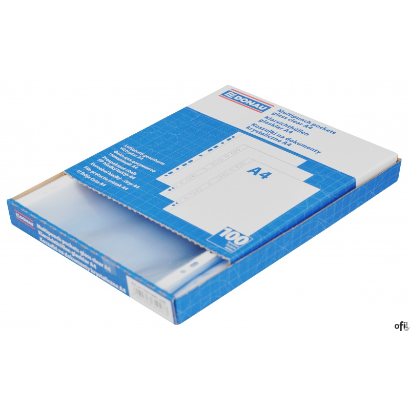 Koszulki na dokumenty A4 PP krystaliczne 45mikr. 100szt. DONAU 1765100PL-00B