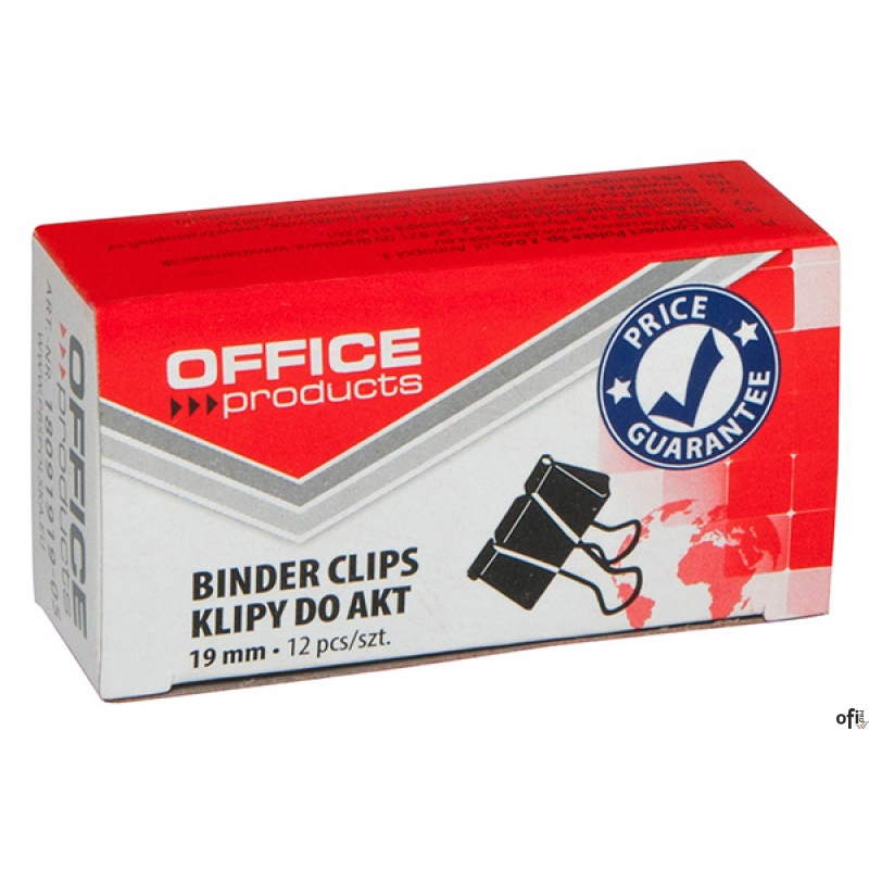 Klipy do dokumentów , 19mm, 12szt., czarne, typu OFFICE PRODUCTS 18091919-05