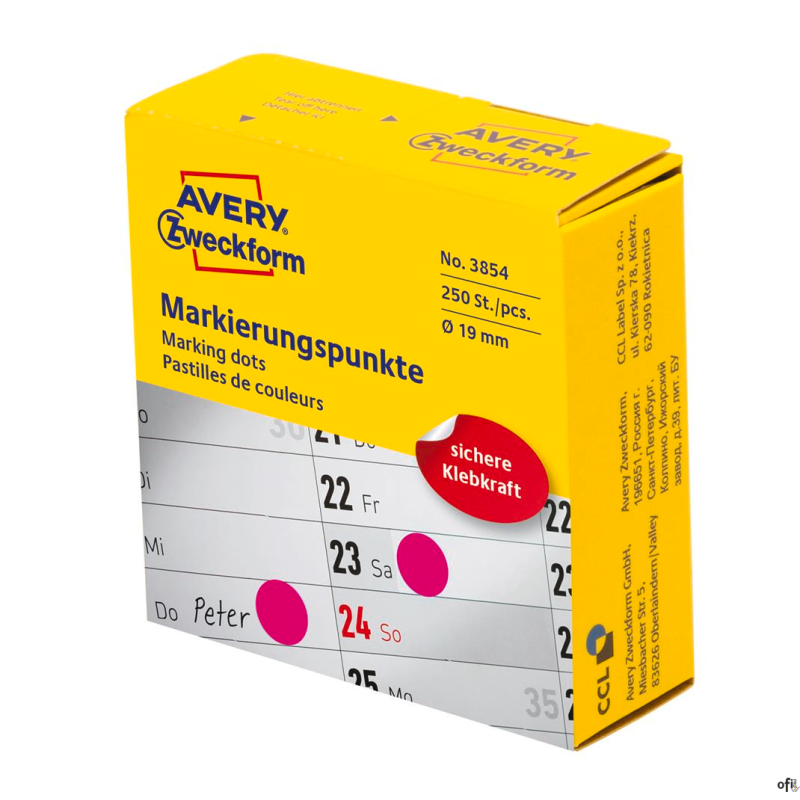 Kółka do zaznaczania różowe 3854 Q19 w rolce trwałe, Avery Zweckform