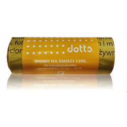 Worki na śmieci 120l 10szt., DOTTS, do segregacji plastiku, NADRUK, mocne (LDPE), 31mic., żółte