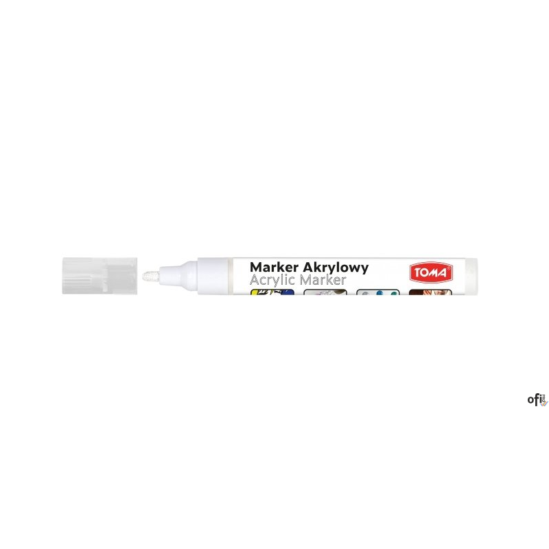 Marker akrylowy, fibrowa końcówka okrągła 2-5mm,  biały TO-402 Toma