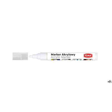 Marker akrylowy, fibrowa końcówka okrągła 2-5mm,  biały TO-402 Toma