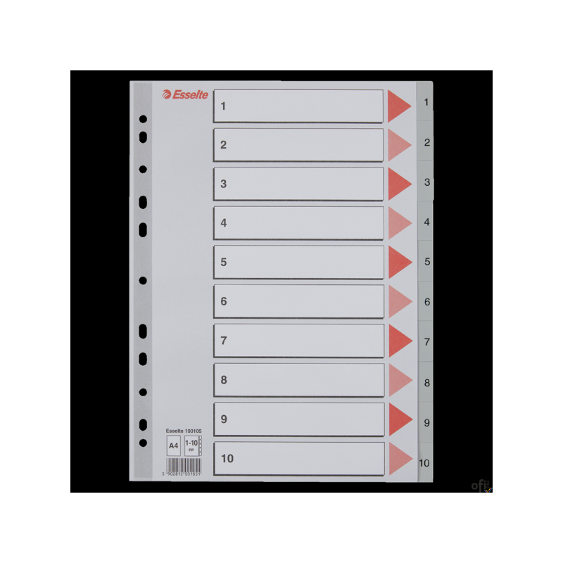 Przekładki plastikowe szare PP A4 1-10 100105 numeryczne ESSELTE