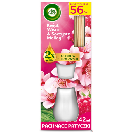 AIR WICK Odświeżacz pachnące patyczki 42ml Kwiat Wiśni & Soczyste Maliny 8963