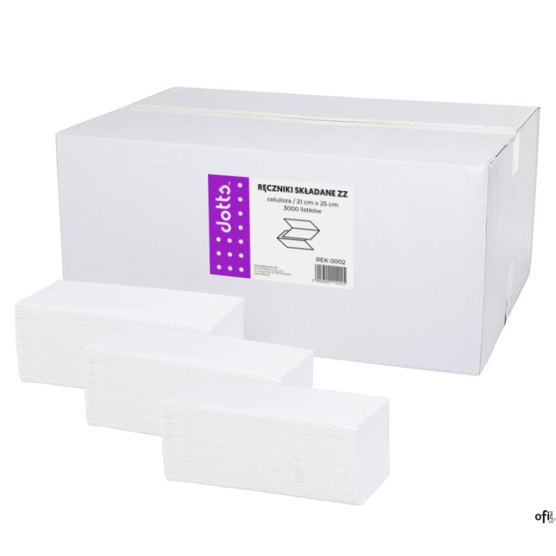 Ręczniki składane ZZ, PREMIUM, 100% celuloza, białe, 2-warstwowe, DOTTS, 21x25cm, 3000 listków
