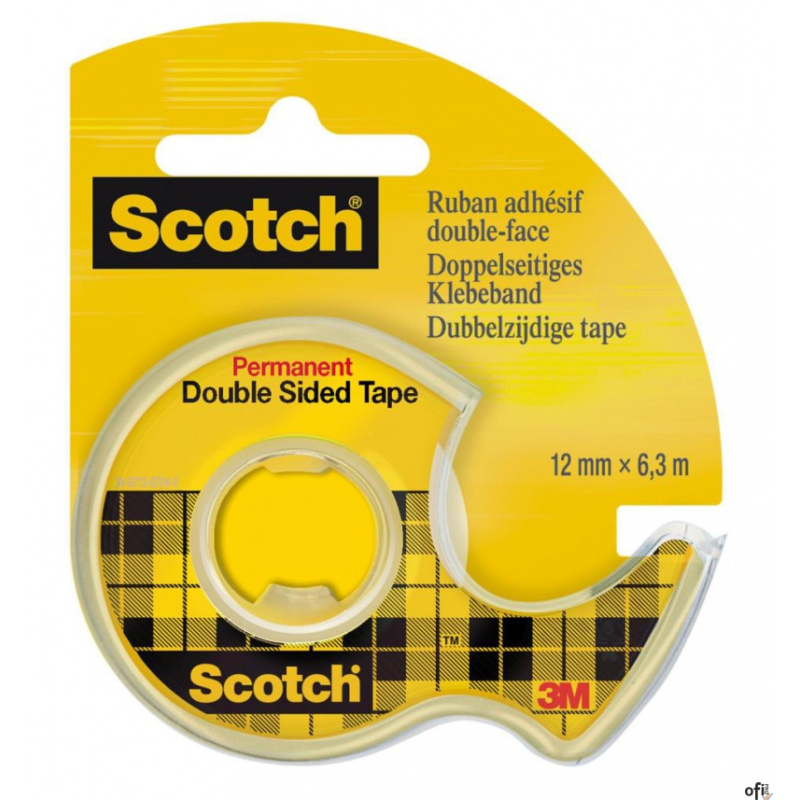 Taśma biurowa, dwustronna SCOTCH (136D), z dyspenserem, 12mm, 6, 3m
