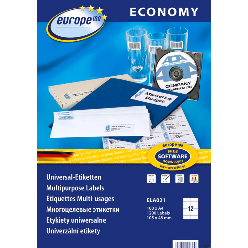 Etykiety uniwersalne ELA021 105 x 48 100 ark. Economy Europe100 by Avery Zweckform
