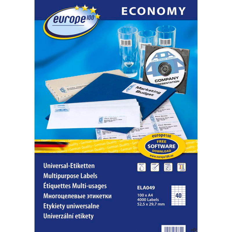 Etykiety uniwersalne ELA049 52,5 x 29,7 100 ark Economy Europe100 by Avery Zweckform białe