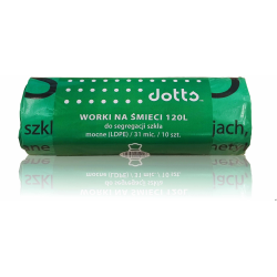Worki na śmieci 120l 10szt., DOTTS, do segregacji szkła, NADRUK, mocne (LDPE), 31mic., zielone