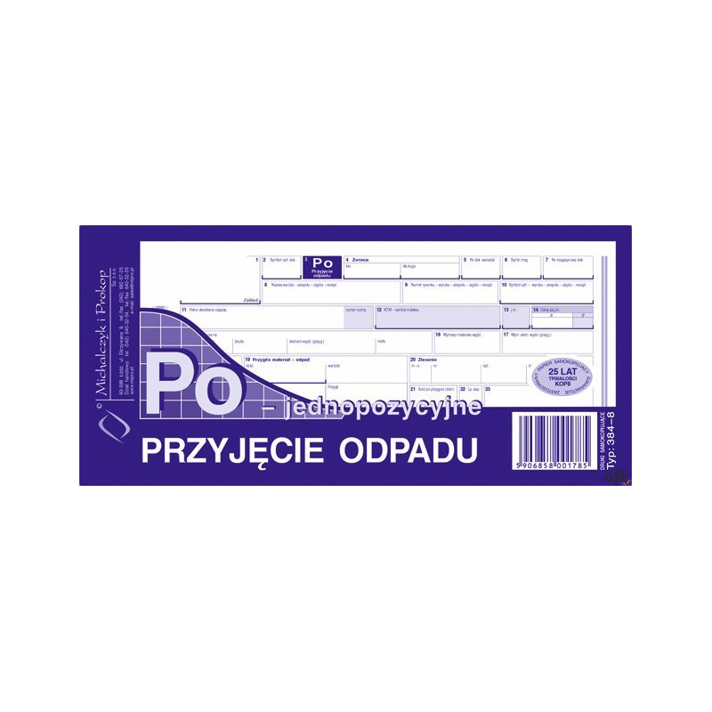 384-8 Przyjęcie odpadu jednopozycyjne Po