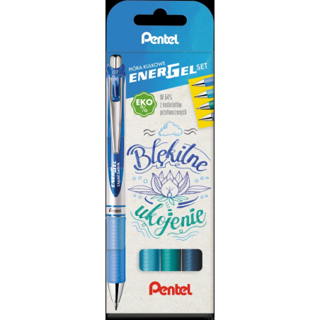 Pióro kulkowe ENERGEL 0,7 mm,  kpl.4 kolory BŁĘKITNE UKOJENIE BL77-ST4CACSSPL PENTEL