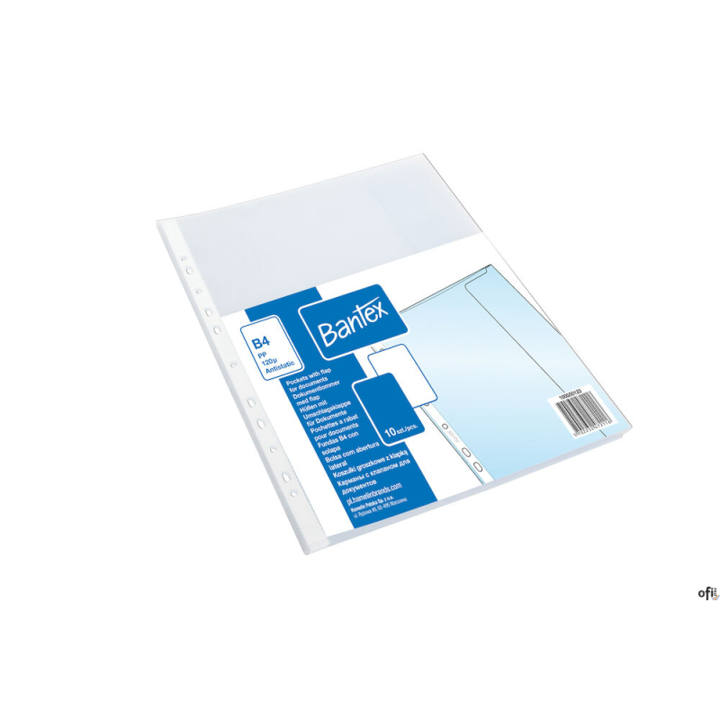 Koszulki groszkowe z klapką B4 MAXI 120 mic. w folii (10szt) BANTEX 100550133