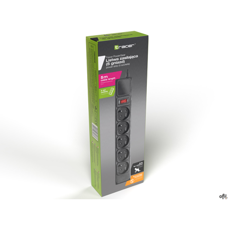 Listwa zasilająca TRACER PowerGEAR czarna 5m 5 gniazd TRL-100C TRALIS47138