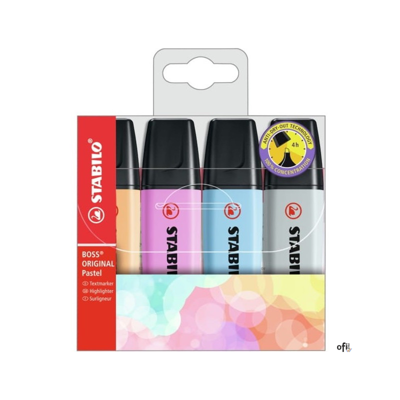 Zakreslacz STABILO BOSS pastel etui 4 szt nowe kolory 70/4-4