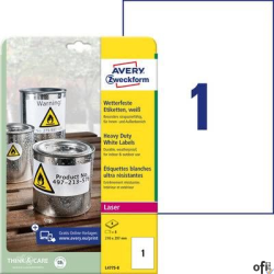 Etykiety Heavy Duty, A4, 8 ark./op., 210 x 297 mm, białe, poliestrowe, AVERY ZWECKFORM, L4775-8 SALE