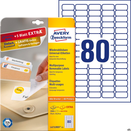 Etykiety uniwersalne L4732REV-25 35,6x16,9 30ark Usuwalne Avery Zweckform