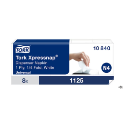 Serwetki dyspenserowe Tork, 1 warstwa, celuloza, 6x33 cm, kolor biały, 9000 szt, system N4 8op x 1125, 10840
