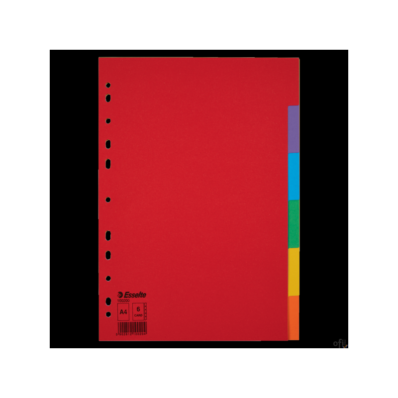 Przekładki karton A4 6 kart ESSELTE 100200 kolorowe bez karty opisowej
