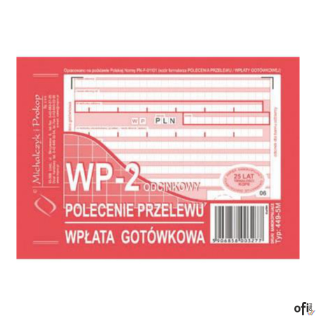 449-5M Polecenie przelewu (1+1), A6 80 kartek, MICHALCZYK&PROKOP