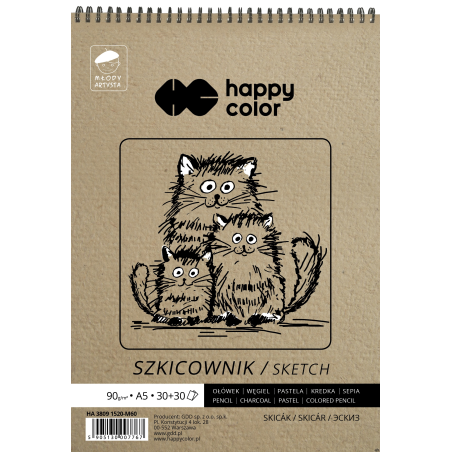 Szkicownik na spirali Młody Artysta, A5, 60 ark, 80/90g, Happy Color HA 3809 1520-M60