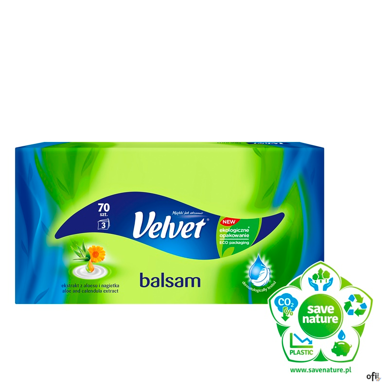 Chusteczki VELVET BALSAM ALOESU I NAGIETEK (70sztuk) 3 warstwy