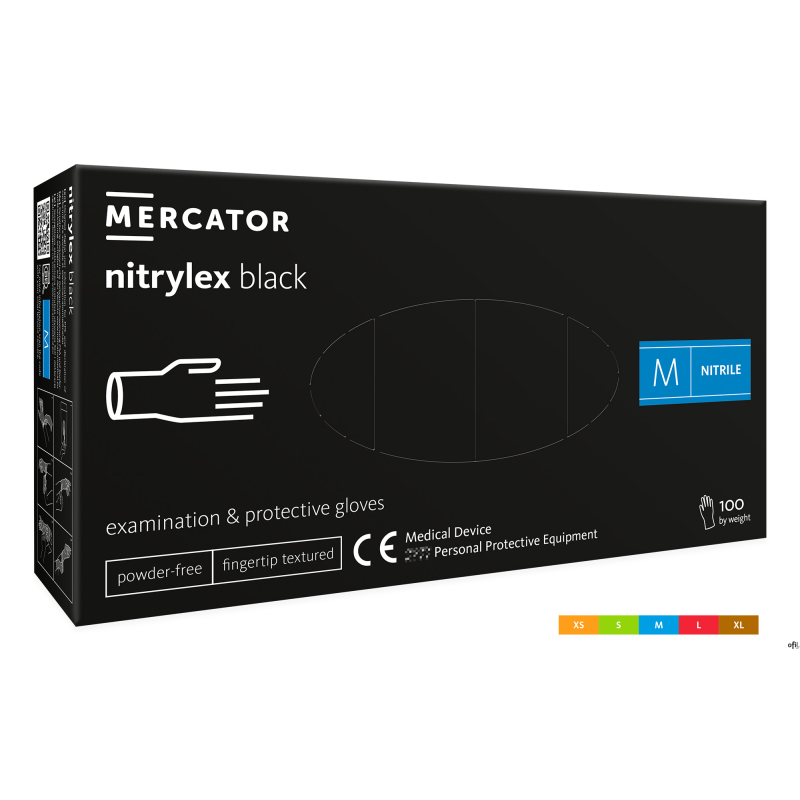Rękawice nitrylowe bezpudrowe diagnostyczne MERCATOR, nitrylex black, (100 szt.), rozmiar L, czarne