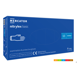 Rękawice nitrylowe bezpudrowe diagnostyczne MERCATOR, nitrylex basic, (100 szt.), rozmiar M, niebieskie